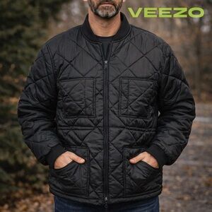 Veezo Wear Vintage Quilted Black Jacket Men’s XL Full Zip Puffer Style Retro